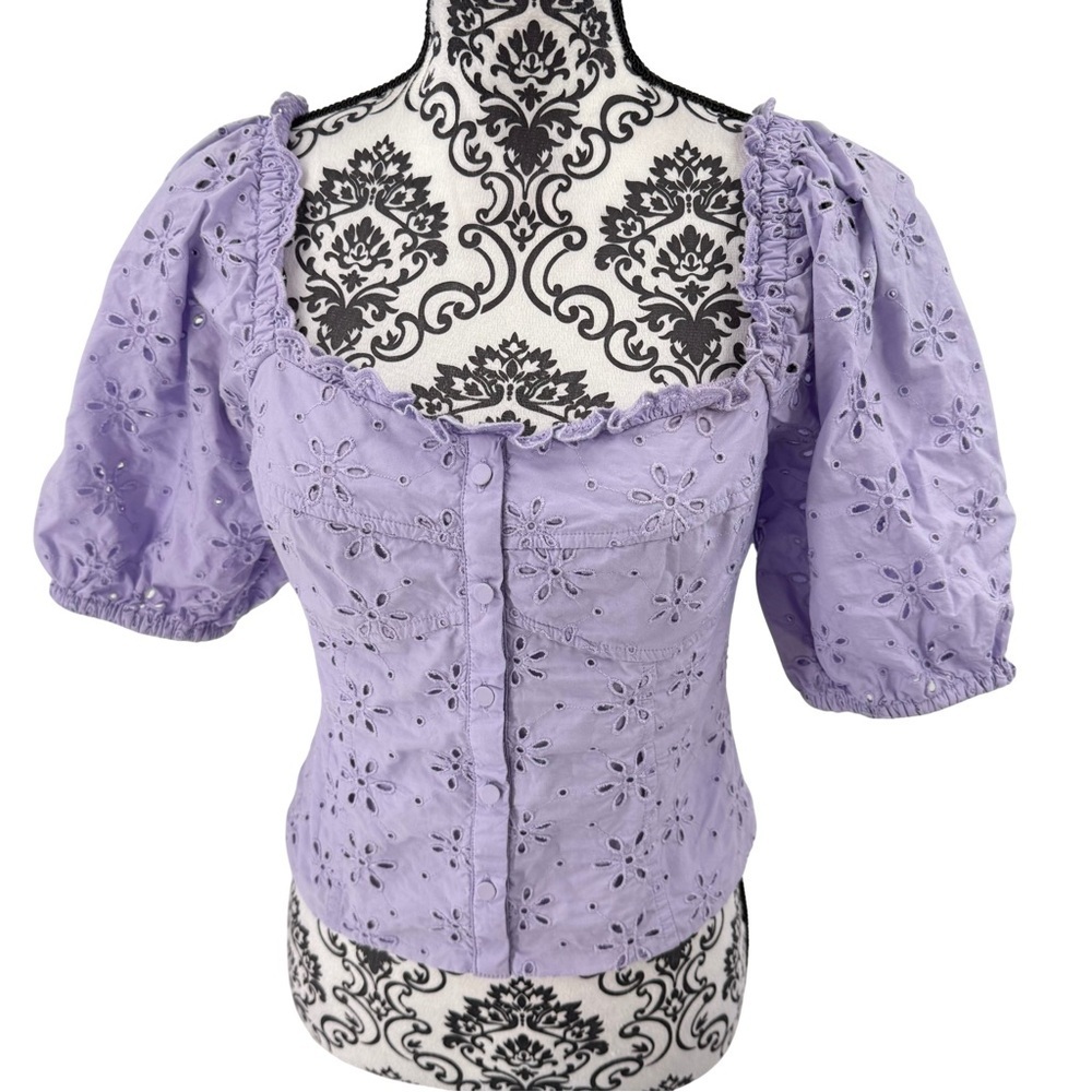 GAP Puff Sleeve Eyelet Shirt in Purple Lotus - Picture 5 of 13
